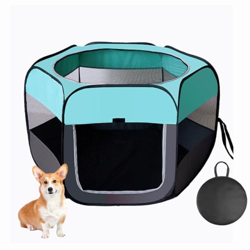 Floving Tragbarer Hundezaun Faltbarer Haustier-Laufstall Lieferraum Katzengehege Katze Schwangere Geschlossenes Haustierzelt Hundezucht Lieferbox mit Tragetasche (L, Mintblau) von Floving