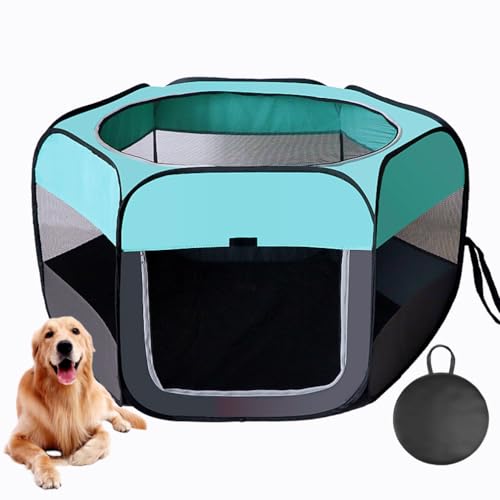 Floving Tragbarer Hundezaun Faltbarer Haustier-Laufstall Lieferraum Katzengehege Katze Schwangere Geschlossenes Haustierzelt Hundezucht Lieferbox mit Tragetasche (XL, Mintblau) von Floving