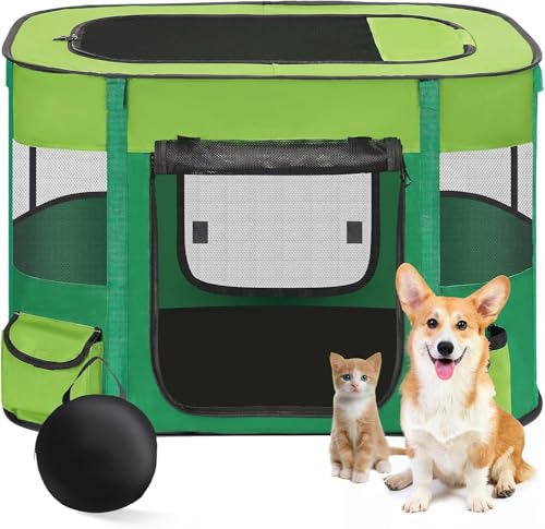 Floving Tragbares Hundehaus,Haustierzaun,80x60x55cm,Faltbarer Haustier-Laufstall,rechteckig,Lieferraum,Katzenhöhle,Katzenhütte,Welpenhaus,Zwinger,geschlossenes Haustierzelt mit (dunkelgrün) von Floving