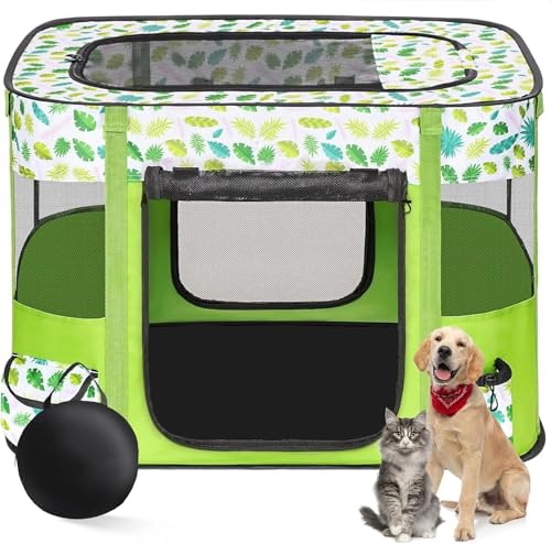 Floving Tragbares Hundehaus,Haustierzaun,80x60x55cm,Faltbarer Haustier-Laufstall,rechteckig,Lieferraum,Katzenhöhle,Katzenhütte,Welpenhaus,Zwinger,geschlossenes Haustierzelt mit (grasgrün) von Floving