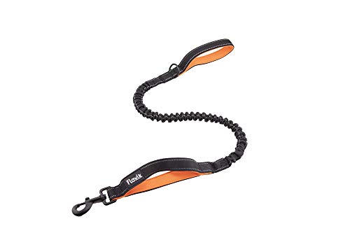 Floxik Hundeleine elastisch 100 cm | Premium Bungeeleine inkl. Kurzführer in verschiedenen Größen (1 m / 1,20 m / 1,50 m) | schwarz/orange & reflektierend von Floxik