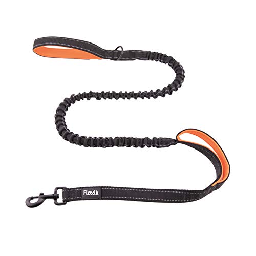 Floxik Hundeleine elastisch 150 cm | Premium Bungeeleine inkl. Kurzführer in verschiedenen Größen (1 m / 1,20 m / 1,50 m) | schwarz/orange & reflektierend von Floxik