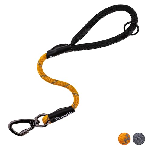 Floxik Kurzführer orange für Hunde ⌀ 12mm | reflektierende Kurzleine aus Kletterseilmaterial | optimal fürs Leinentraining & Freilauftraining von Floxik