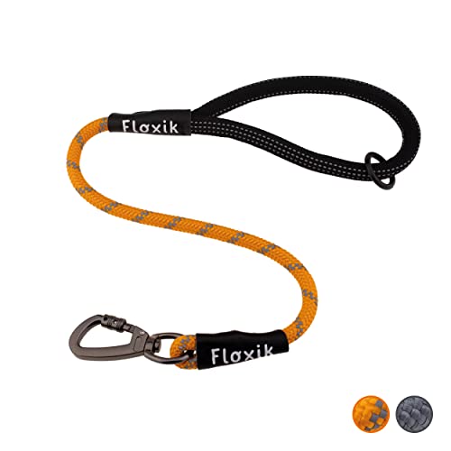 Floxik Kurzführer orange für Hunde ⌀ 8mm | reflektierende Kurzleine aus Kletterseilmaterial | optimal fürs Leinentraining & Freilauftraining von Floxik