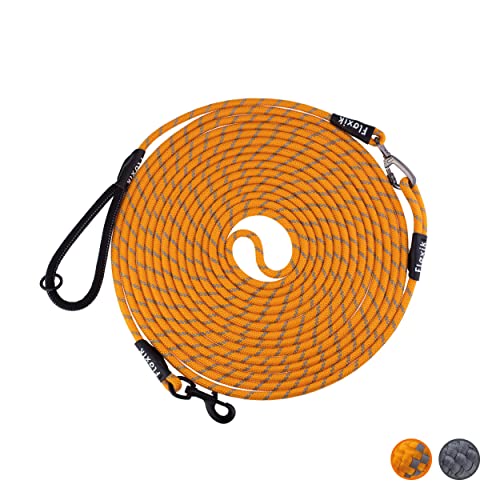 Floxik Schleppleine für Hunde | 5m, 10m, 15m, 20m orange | reflektierende Tauleine mit Abnehmbarer Handschlaufe | auch optimal als Trainingsleine für Welpen geeignet von Floxik