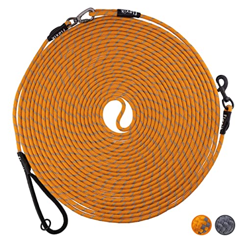 Floxik Schleppleine für Hunde | 5m, 10m, 15m, 20m orange | reflektierende Tauleine mit Abnehmbarer Handschlaufe | auch optimal als Trainingsleine für Welpen geeignet von Floxik