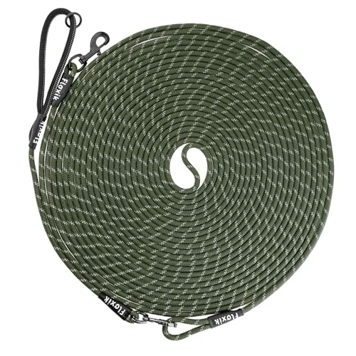Floxik Schleppleine für Hunde | 5m, 10m, 15m, 20m grün | reflektierende Tauleine mit Abnehmbarer Handschlaufe | auch optimal als Trainingsleine für Welpen geeignet von Floxik