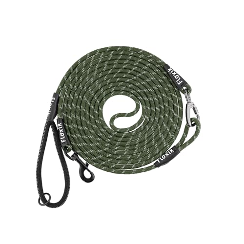 Floxik Schleppleine für Hunde | 5m, 10m, 15m, 20m grün | reflektierende Tauleine mit Abnehmbarer Handschlaufe | auch optimal als Trainingsleine für Welpen geeignet von Floxik