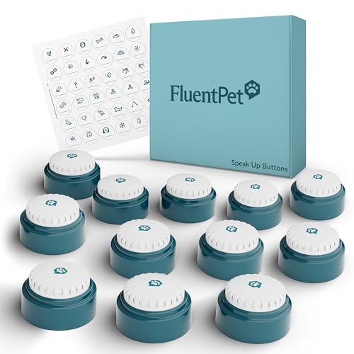 FluentPet - Packung mit 12 Speak Up-Knöpfen mit hellerem Klang nach oben, 12 beschreibbare Tasten mit Batterien im Lieferumfang enthalten von FluentPet