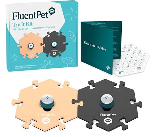 FluentPet Tester-Set, Set mit 2 Sprechknöpfen für Hunde und 2 HexTile – anpassbare Trainingstasten für Katzen und Hunde für die Kommunikation – Batterien im Lieferumfang enthalten – Haustier-Knöpfe FluentPet Tester-Set, Set mit 2 Sprechknöpfen für Hunde und 2 HexTile – anpassbare Trainingstasten für Katzen und Hunde für die Kommunikation – Batterien im Lieferumfang enthalten – Haustier-Knöpfe von FluentPet