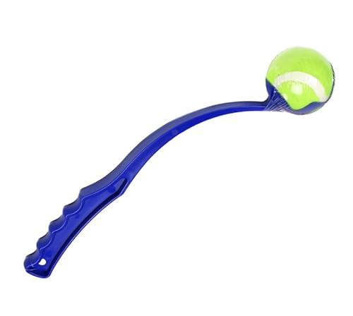 Fluffix Ballwerfer für Hunde mit Tennisball - Blau - 38 cm - Weitwurf-Technologie für aktives Apportieren, praktisch und hygienisch, aus robustem Kunststoff von Fluffix