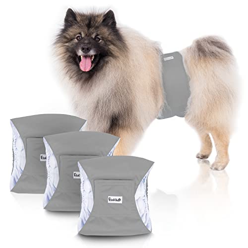 Fluffko Waschbare Hundewindeln für Männer – Premium wiederverwendbare Bauchbandbandagen für männliche Hunde 3er Set (3 grau, XL) von Fluffko