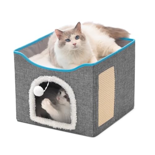 Fluffy Paws Store Katzenbetten für Indoor-Katzen – große Katzenhöhle für Haustier-Katzenhaus mit flauschigem Ball zum Aufhängen und Kratzpolster, faltbares Katzenversteck, 41,9 x 41,9 x 33 cm, Grau Fluffy Paws Store Katzenbetten für Indoor-Katzen – große Katzenhöhle für Haustier-Katzenhaus mit flauschigem Ball zum Aufhängen und Kratzpolster, faltbares Katzenversteck, 41,9 x 41,9 x 33 cm, Grau von Fluffy 🐾 Store