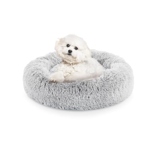 FluffyDream Hundebett mit rundem Donut-Motiv, waschbar, mit Zottelfell, beruhigendes Hundebett, Grau, 61 cm von FluffyDream