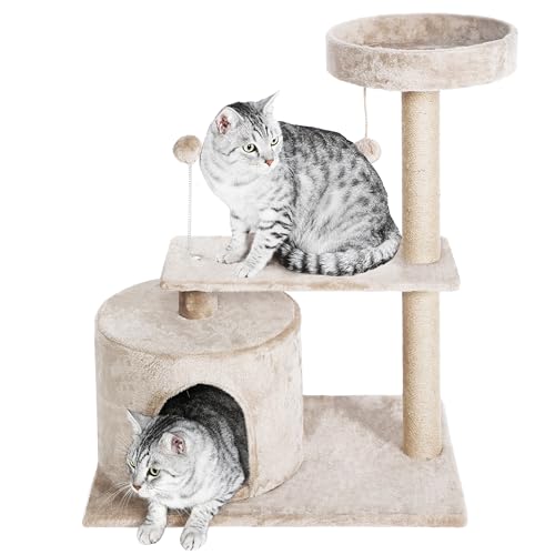 Kratzbaum Turm 78,7 cm, Katzenbaum für Indoor-Katzen, Katzenkratzbaum mit Bett, Katzenturm für große Katzen, Katzenspielhaus Katzenhöhlen für Erwachsene Katzen, Beige von FluffyDream