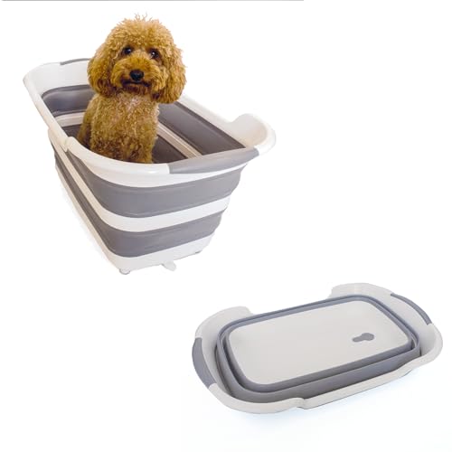 FluffySmileer Hunde-Badewanne mit Multifunktionale für Katzen, Badewanne und Hundewaschstation für Zuhause, tragbar/faltbar, für drinnen und draußen von FluffySmileer