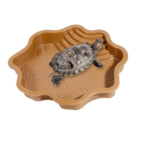 Flushbay Extra große Reptilien-Badeschale für Reptilien, Wassernapf mit Rampe, Aquarium-Ornament für Gecko, Schlange, Schildkröte, Bartagame, Eidechsenbad (Braun-Gelb) von Flushbay