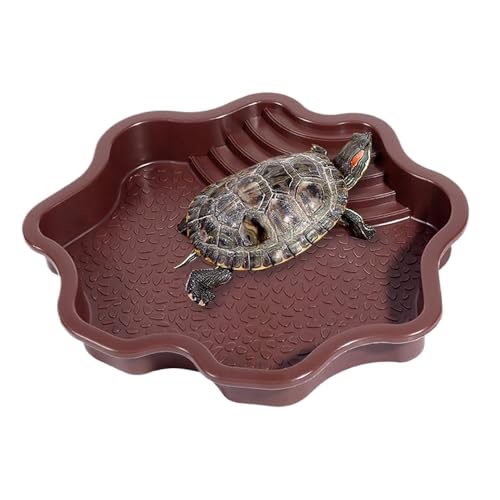 Flushbay Extra große Reptilien-Badeschale für Reptilien, Wassernapf mit Rampe, Aquarium-Ornament für Gecko, Schlange, Schildkröte, Bartagame, Eidechsenbad (Braun-Rot) von Flushbay