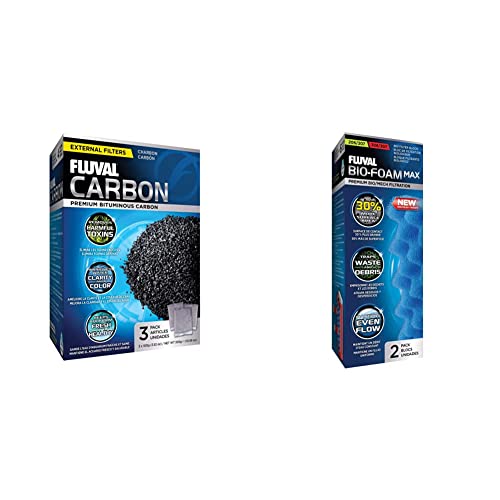 Fluval Aktivkohle Filtereinsatz, für Süß- und Meerwasseraquarien geeignet, 3 x 100g & Bio-Foam MAX Schaumstofffilter, mit vergrößerter Oberfläche 207 und 307 Außenfilter, 2er Pack Fluval Aktivkohle Filtereinsatz, für Süß- und Meerwasseraquarien geeignet, 3 x 100g & Bio-Foam MAX Schaumstofffilter, mit vergrößerter Oberfläche 207 und 307 Außenfilter, 2er Pack von Fluval