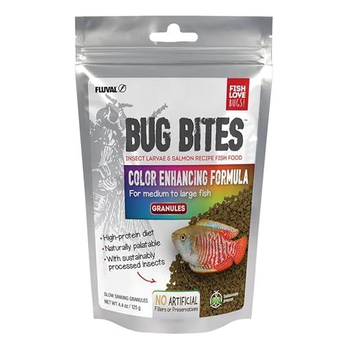 Fluval Bug Bites Fischfutter, mit Insektenlarven, farbverstärkendes Futter, langsam sinkendes Granulat, 1,4-2mm, 125g von Fluval