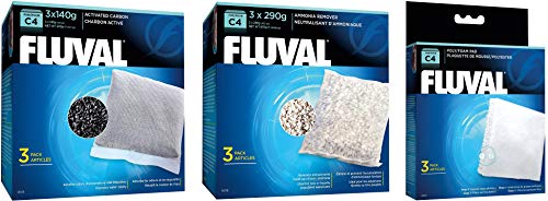 Fluval C4 Filter Media Bundle: Carbon 3-pk, Ammoniak Entferner 3-pk, Schaumstoff Pad 3-pk von Fluval