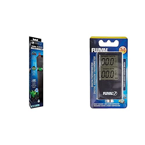 Fluval E-Heizer, Aquarienheizer, für Aquarien bis 375l, 300W + kabelloses 2 in 1 Digitalthermometer misst die Wasser- und Raumtemperatur von Fluval