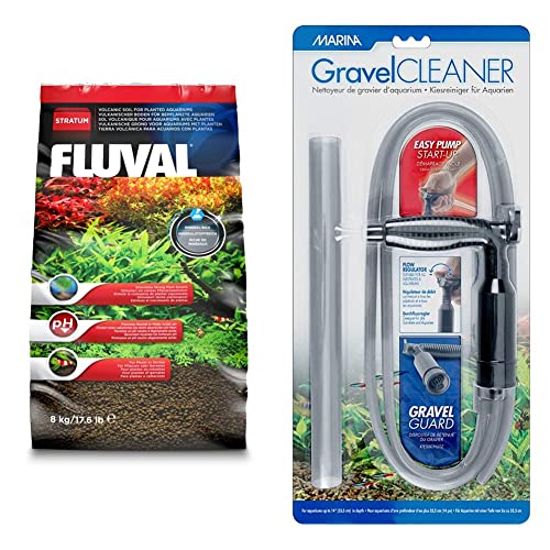 Fluval Stratum, Bodengrund Fuer Aquarien, Fuer Pflanzen und Garnelen + Gravel Cleaner, Aquarienkies Reiniger von Fluval