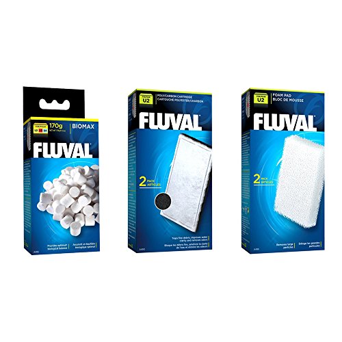 Fluval U2-Filter-Set – Schaumstoff-Pads, Poly-Kohle-Kartuschen und Biomax, 70 g von Fluval
