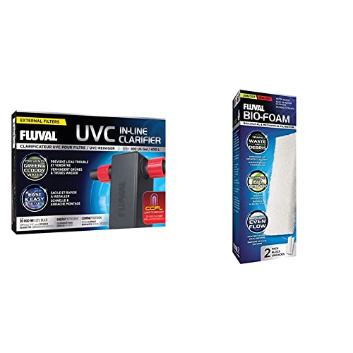 Fluval UVC-Klärer, für Aquarien, UVC Klärer mit CCFL-Lamp Technologie, 447 g (1er Pack) & Bio-Foam Schaumstoffpatrone, Außenfilter 206, 306, 207 und 307, 2er Pack von Fluval