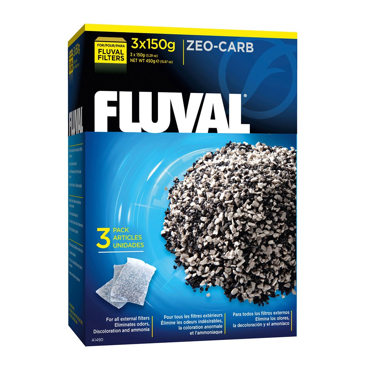 Fluval Zeo-Carb - Aktivkohle & Ammoniak-Entferner 450g (3x150g) von Fluval