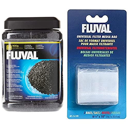 Fluval lose Aktivkohle Filtereinsatz, 800g, für Süß- und Meerwasseraquarien geeignet + Universal Filternetzbeutel für Loses Filtermaterial, 18 x 16cm, 2er Pack von Fluval