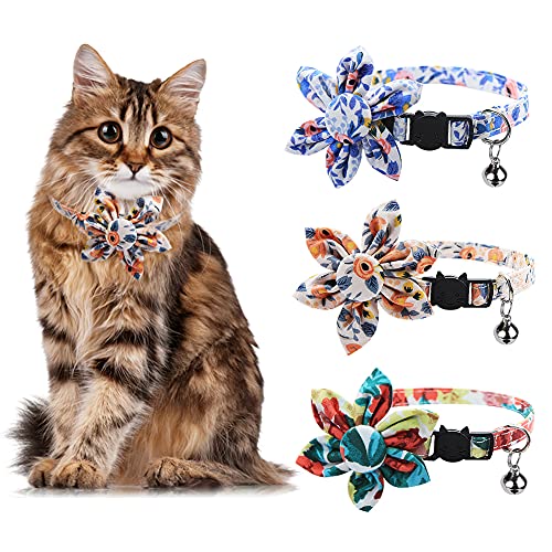 Katzenhalsband, verstellbar, mit Glöckchen, Sonnenblumenmotiv, für kleine Hunde, 3 Stück von Flyan