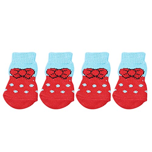 Flybloom 4 STK. Nette Haustier-Socken Set Weiche Hundesocken rutschfeste Hunde-Katzensocken Innenboden-Haustier-Socken (Rot M) von Flybloom