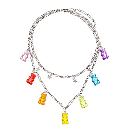Flybloom Bunte Süßigkeitsbär Halskette Mehrschichtige Halskette Verstellbare Halskette Für Frauen Mädchen von Flybloom
