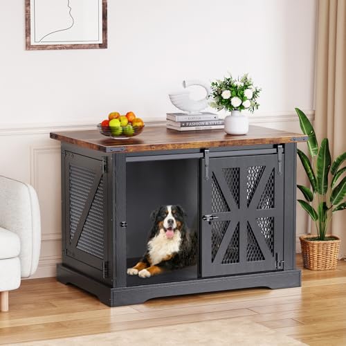 Hundebox, Hundekäfig für Zuhause, XL-Größe, Geeignet für Mittelgroße und Große Hunde, Verstärkt, um Bisse und Flucht zu Verhindern, 3-Türiges Design, Hundehütte Holz Indoor, 100×63×70 cm, Schwarz Hundebox, Hundekäfig für Zuhause, XL-Größe, Geeignet für Mittelgroße und Große Hunde, Verstärkt, um Bisse und Flucht zu Verhindern, 3-Türiges Design, Hundehütte Holz Indoor, 100×63×70 cm, Schwarz von Flycity