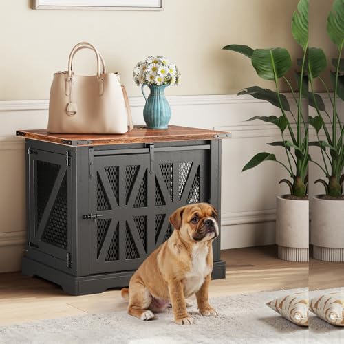 Hundekäfig, 73 cm Hundebox, Haushalts-Dreitüriger Hundekäfig, Holz-Innenhundehütte, Hundebox Holz für Wohnzimmer, Verstärktes Design, Beißschutz, Schwarz Hundekäfig, 73 cm Hundebox, Haushalts-Dreitüriger Hundekäfig, Holz-Innenhundehütte, Hundebox Holz für Wohnzimmer, Verstärktes Design, Beißschutz, Schwarz von Flycity