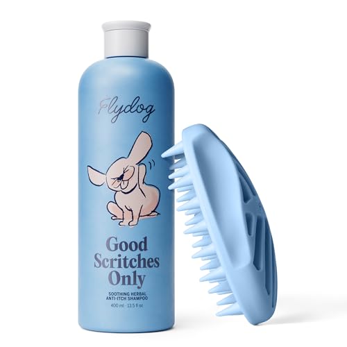 FLYDOG Hundeshampoo Gegen Juckreiz - Natürliches Kräuter sensitiv Hunde und Katzenshampoo für lindert Beschwerden bei trockener, juckender Haut, befeuchtet und pflegt Haut und Fell(mit Bürste) von Flydog