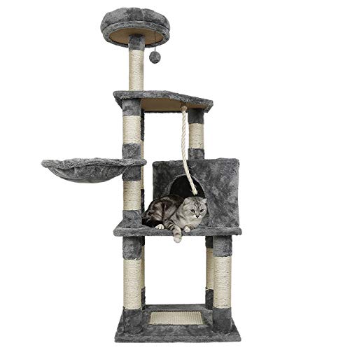Flyelf Mehrstufiger Kratzbaum Katzenturm mit Katzenhöhle, Katzenbaum mit Kratzstämmen 135 cm grau Flyelf Mehrstufiger Kratzbaum Katzenturm mit Katzenhöhle, Katzenbaum mit Kratzstämmen 135 cm grau von Flyelf