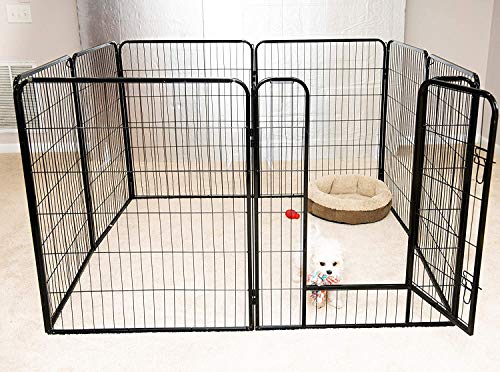 Welpenauslauf Freigehege mit 1 Tür und 8 Paneelen für Hunde und Andere Tiere, Faltbar (8 Pcs - 60x80cm, Schwarz) von Flyelf
