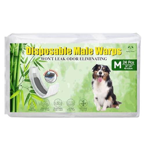 Flying Paws Hundewindeln für Rüden, M-24 mit Aktivkohle Weiche und Atmungsaktive Rüdenwindel, Odour-Neutralisierung, Super Saugfähig Einweg-Hundewindeln, für Markierung, Harninkontinenz, Reisen Flying Paws Hundewindeln für Rüden, M-24 mit Aktivkohle Weiche und Atmungsaktive Rüdenwindel, Odour-Neutralisierung, Super Saugfähig Einweg-Hundewindeln, für Markierung, Harninkontinenz, Reisen von Flying Paws