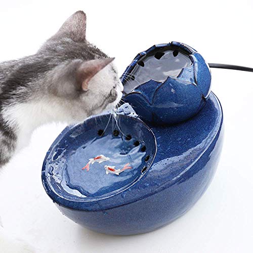 Flyinghedwig Keramikbrunnen für Katzen, sehr leiser Wasserfilter Aktivkohlefilter Verstellbar kleine Springbrunnen für Haustiere Leichter Wasserspender (Blau) von Flyinghedwig