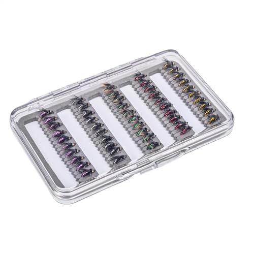 FmtwPhn Fischereikanal Kit, Fischerköder Set | 50x künstliche Fischköder mit Aufbewahrungsbox - Forellen -Jig, Fliegenhaken für Bass, Sonnenfische, Außenaktivitätsausrüstung von FmtwPhn