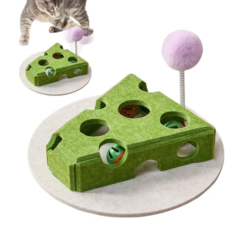 FmtwPhn Katzen Denkspielzeug - Käseförmiges Katzenspielzeug Mit Futterfunktion | mit Spielangel Glöckchen Futterlabyrinth für Katzenwelpen und Erwachsene Katzen von FmtwPhn