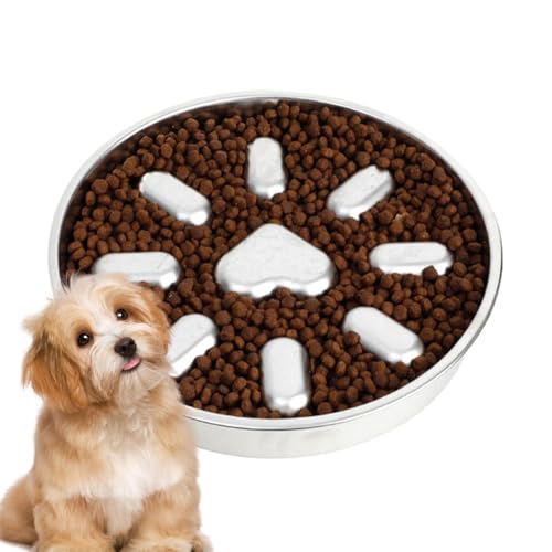 Hund Slow Feeder, Slow Feeder Hund Bowls,Hundefutter Schüssel langsames Futterpuzzle - Nicht-Schlupf-Labyrinth-Gerichte aus rostfreiem Stahl, interaktive Anti-Choking-Lebensmittelbehälter für kleine m von Fmzrbnih