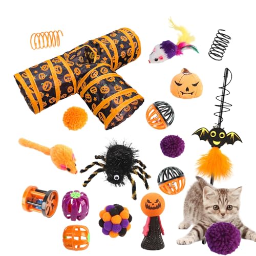 Interaktives Katzenspielzeug-Set – Katzen-Schlafspielzeug-Kanal, multifunktionales Katzenunterhaltungsspielzeug | Halloween-Spaß-3-Wege-Tunnelspielzeug mit Glockenball, Katzen-Puzzle-Spielzeug für Interaktives Katzenspielzeug-Set – Katzen-Schlafspielzeug-Kanal, multifunktionales Katzenunterhaltungsspielzeug | Halloween-Spaß-3-Wege-Tunnelspielzeug mit Glockenball, Katzen-Puzzle-Spielzeug für von Fmzrbnih