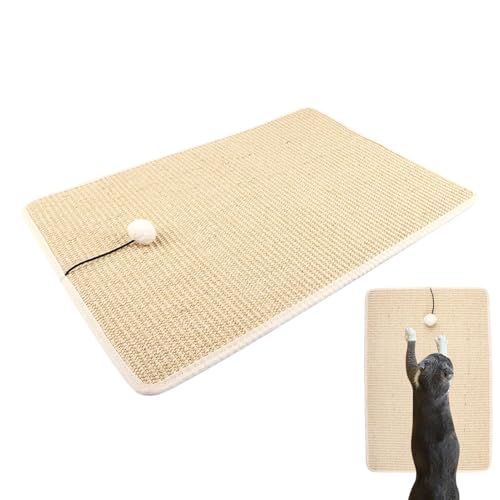 Sisalmatte für Katzen – Katzenkratzteppich, Sisal-Kratzmatte, multifunktionaler Kratzteppich mit Plüschball für Wandmöbel, kleine bis mittelgroße Katzen, Holzfarbe, 60 x 40 x 1 cm Sisalmatte für Katzen – Katzenkratzteppich, Sisal-Kratzmatte, multifunktionaler Kratzteppich mit Plüschball für Wandmöbel, kleine bis mittelgroße Katzen, Holzfarbe, 60 x 40 x 1 cm von Fmzrbnih