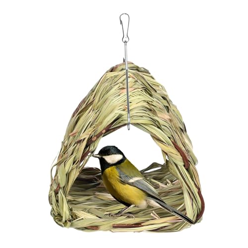 Vogelhaus für Käfig - Dreieckige Form Handgewebte hängende Vogelhütte - Natur Rattan Hängematte Multifunktionales Schlafbett mit Metallhaken für Haustier Vogelhaus für Käfig - Dreieckige Form Handgewebte hängende Vogelhütte - Natur Rattan Hängematte Multifunktionales Schlafbett mit Metallhaken für Haustier von Fmzrbnih
