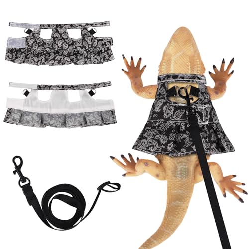 Bartdrachen-Geschirr und Leine, Röcke, verstellbar, für Reptilien, Eidechsen, Leine, Seil, Kleidung, Starter-Set, Zubehör für Kleintiere, Outdoor-Walking-Training, Schwarz von Fnaobai