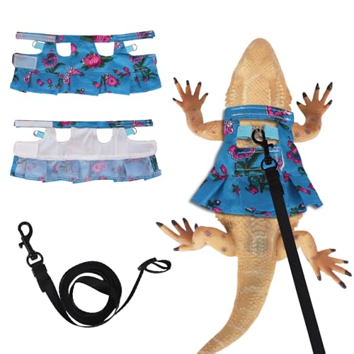 Bartdrachengeschirr und Leine, Röcke, Set, verstellbar, für Reptilien, Eidechsen, Leine, Seil, Kleider, Kleidung, Starter-Set, Zubehör für Kleintiere, Outdoor-Walking-Training (blau) von Fnaobai