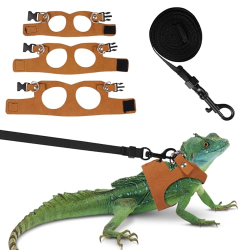 Fnaobai Bartdrachengeschirr-Set, 3 Größen, verstellbar, Eidechsen, Training, Spazierengehen, Lederweste, ausbruchsicheres Traktionsseil für Outdoor, kleine Reptilien, Tiere, Eichhörnchen (Braun) von Fnaobai